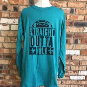 Straight Outta NOLA Teal Long Sleeve Tee Shirt